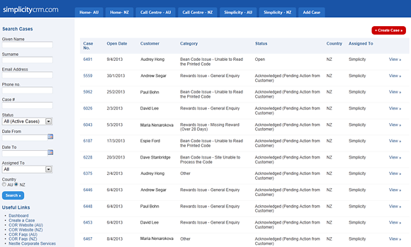 screenshot of Simplicity CRM